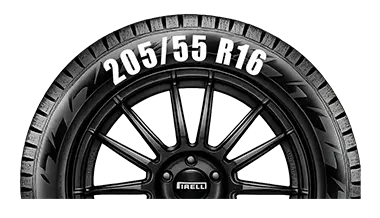 Tyre sidewall showing size code 205/55 R16