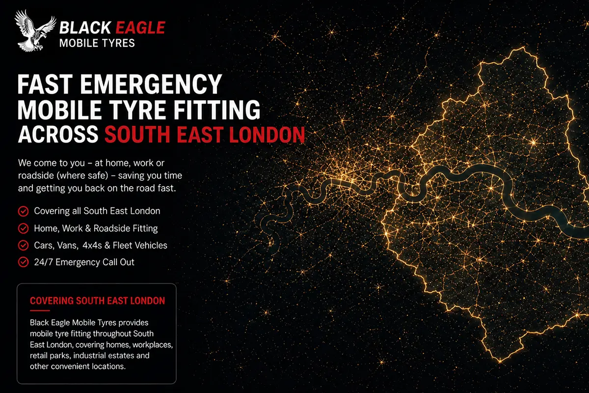 Mobile tyre fitting coverage map of Bromley showing Bromley, Orpington, Beckenham and Petts Wood
